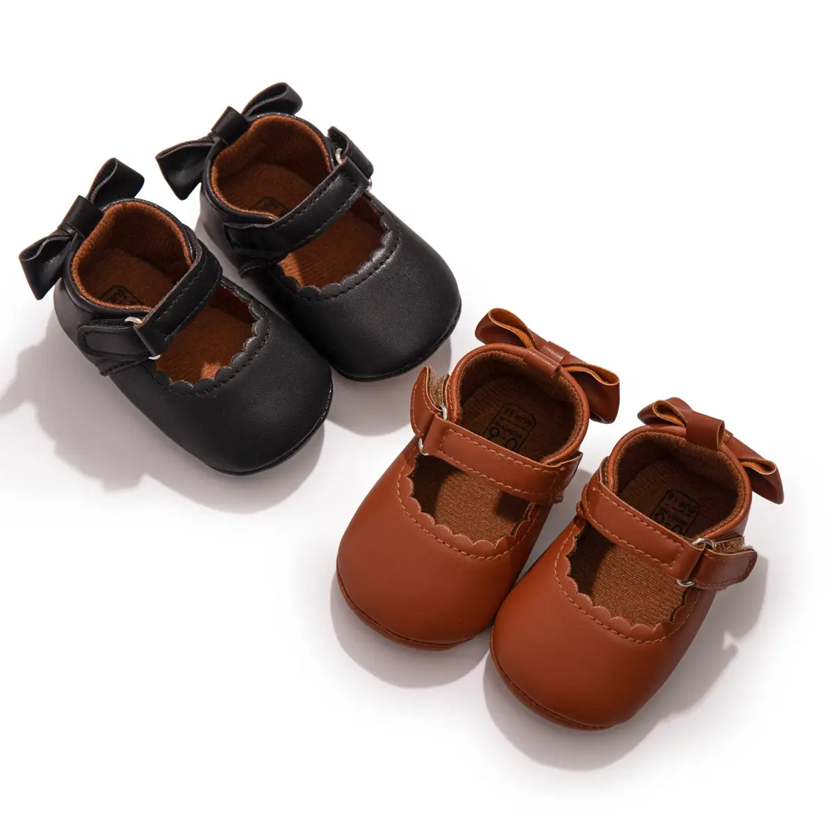 Women's Bow Baby Shoes Black Brown Anti-Slip Leather