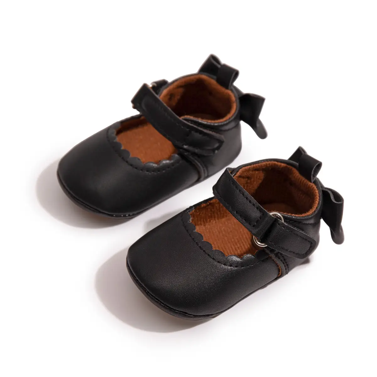 Women's Bow Baby Shoes Black Brown Anti-Slip Leather