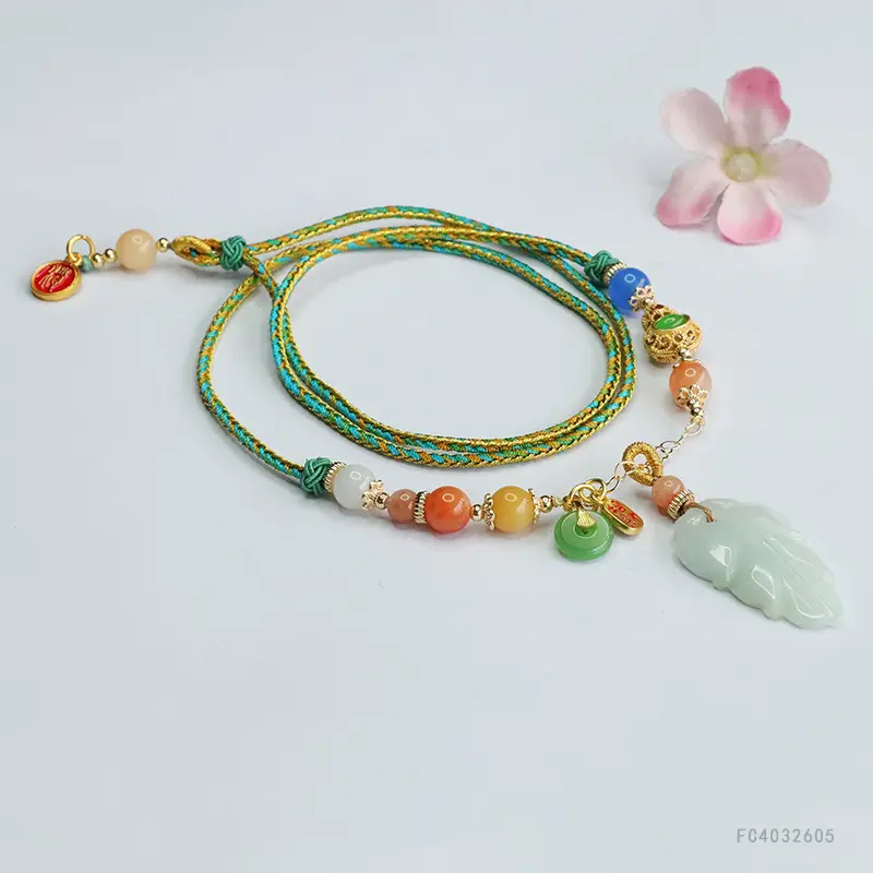 Jade Leaf Necklace with Pendant & Bracelet Set - Image 3