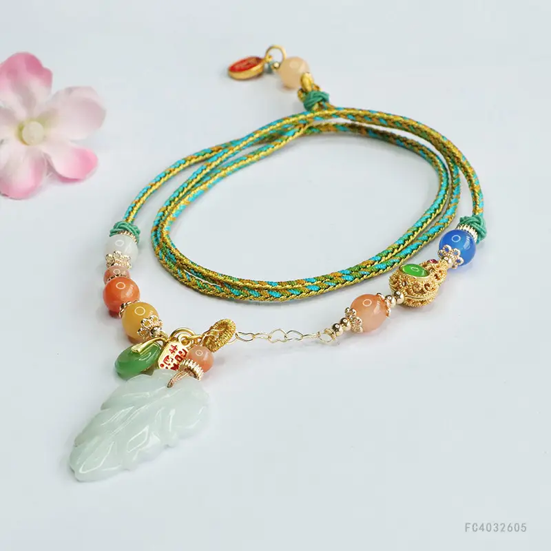 Jade Leaf Necklace with Pendant & Bracelet Set - Image 4