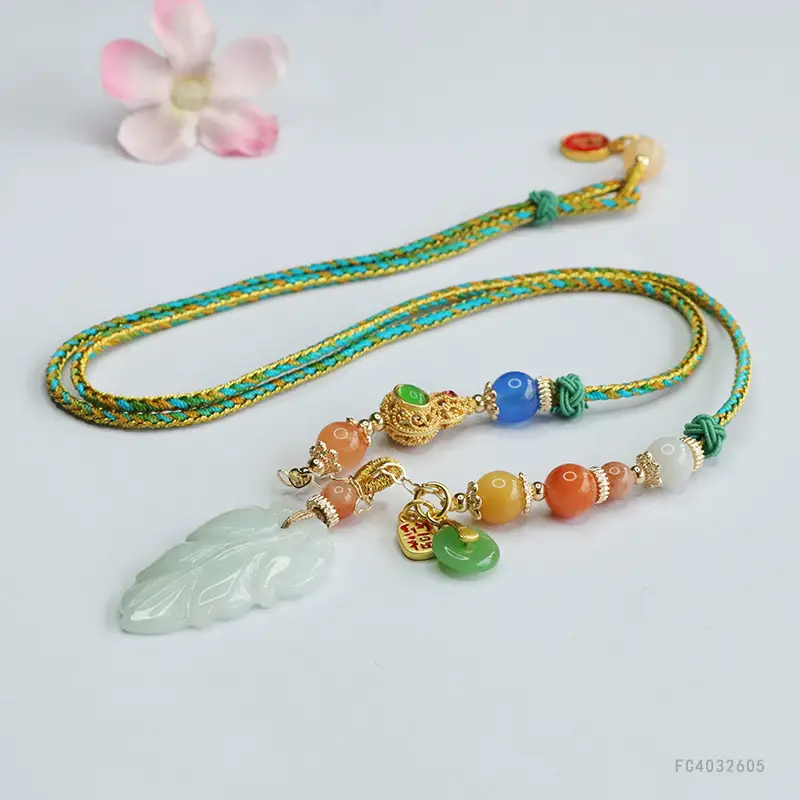 Jade Leaf Necklace with Pendant & Bracelet Set - Image 5
