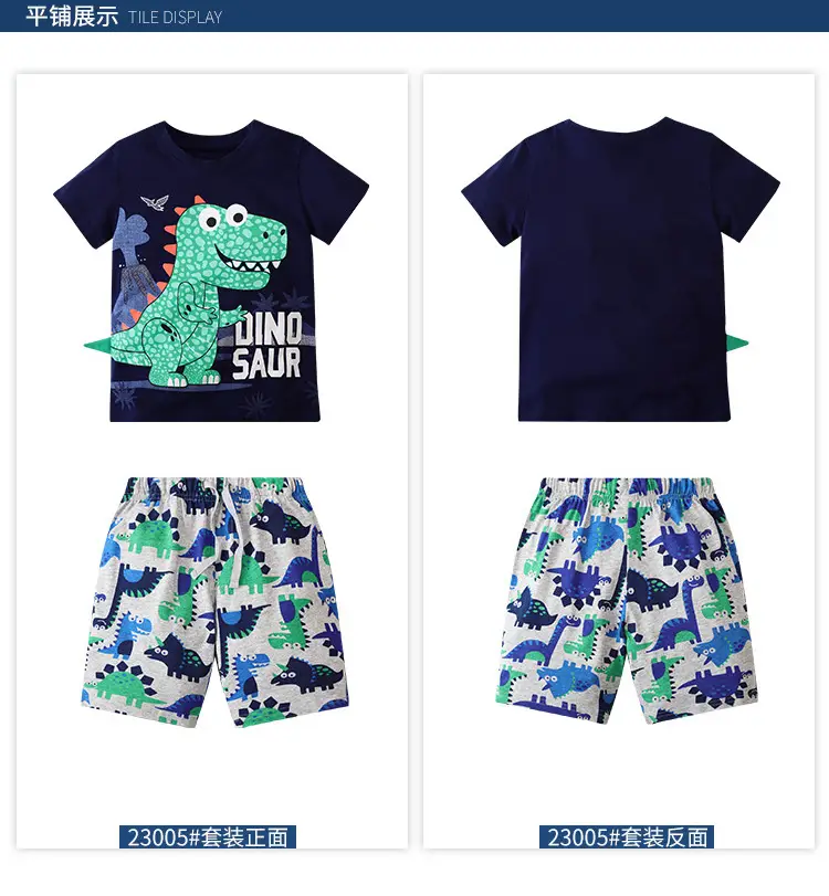 Kids Dragon Graphic T-Shirt Shorts Set Light Blue Summer — feature 11