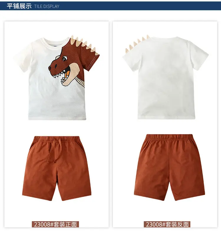 Kids Dragon Graphic T-Shirt Shorts Set Light Blue Summer — feature 14