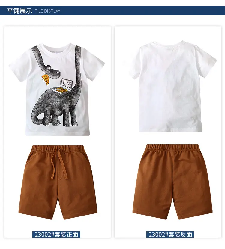 Kids Dragon Graphic T-Shirt Shorts Set Light Blue Summer — feature 8