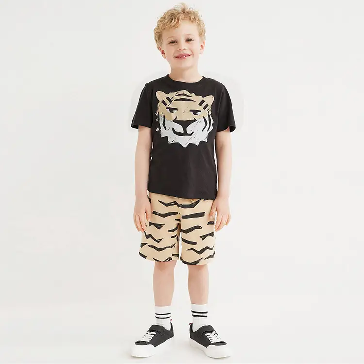 Kids Dragon Graphic T-Shirt Shorts Set Light Blue Summer - Image 8