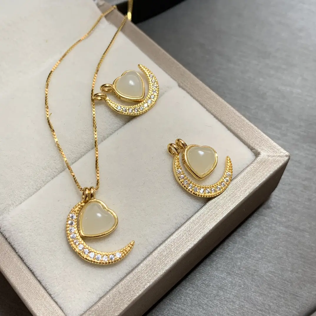 Women's Gold Jade Pendant Necklaces Set 5 Pcs — feature 8
