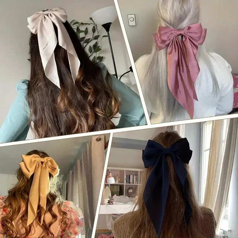 Long Satin Bow Hairpin for Women Pink Lavender Yellow — feature 13