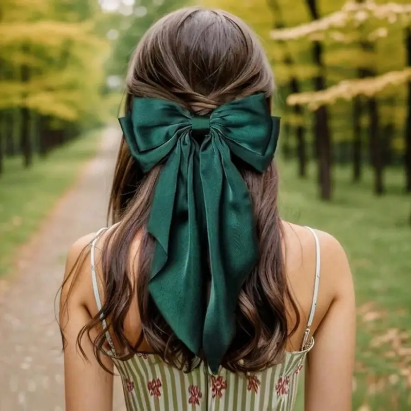 Long Satin Bow Hairpin for Women Pink Lavender Yellow