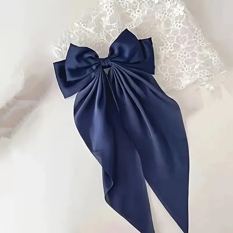 Long Satin Bow Hairpin for Women Pink Lavender Yellow