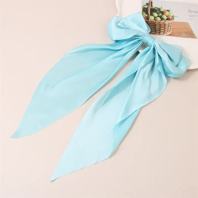 Long Satin Bow Hairpin for Women Pink Lavender Yellow