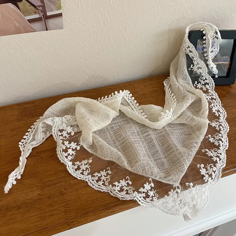 White Lace Hair Tie Scarf for Women - Image 4