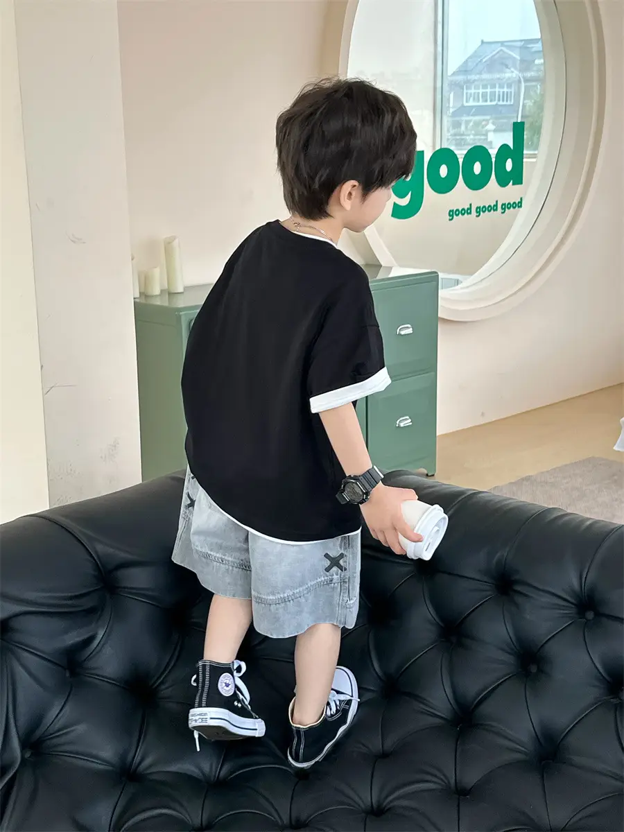 Boys Black Letter T-Shirt Short Sleeve Summer Wear - Image 5