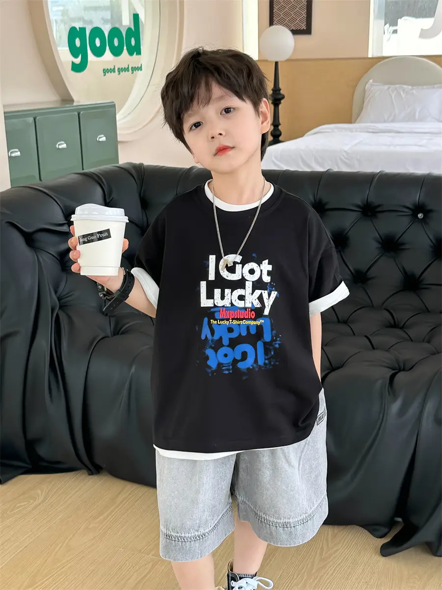 Boys Black Letter T-Shirt Short Sleeve Summer Wear - Image 6