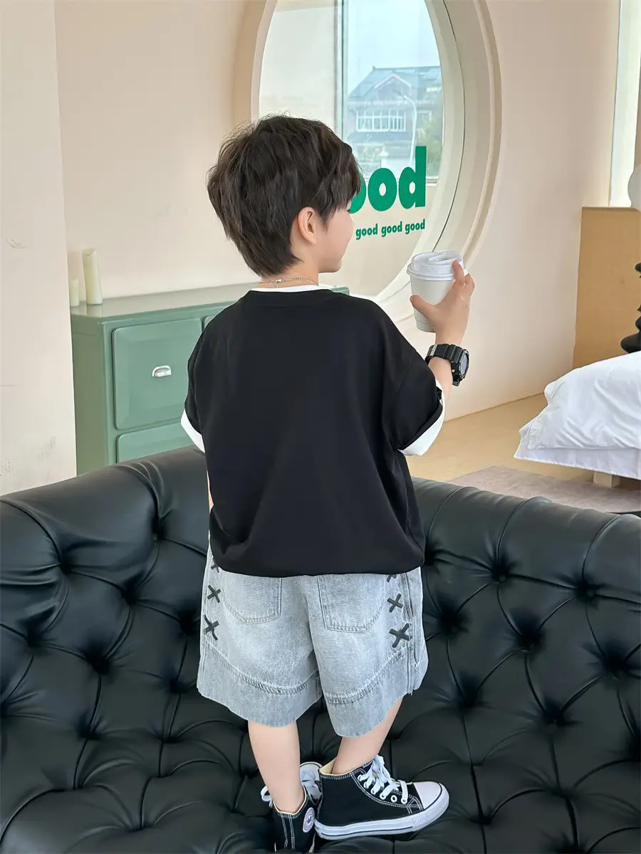 Boys Black Letter T-Shirt Short Sleeve Summer Wear — feature 10