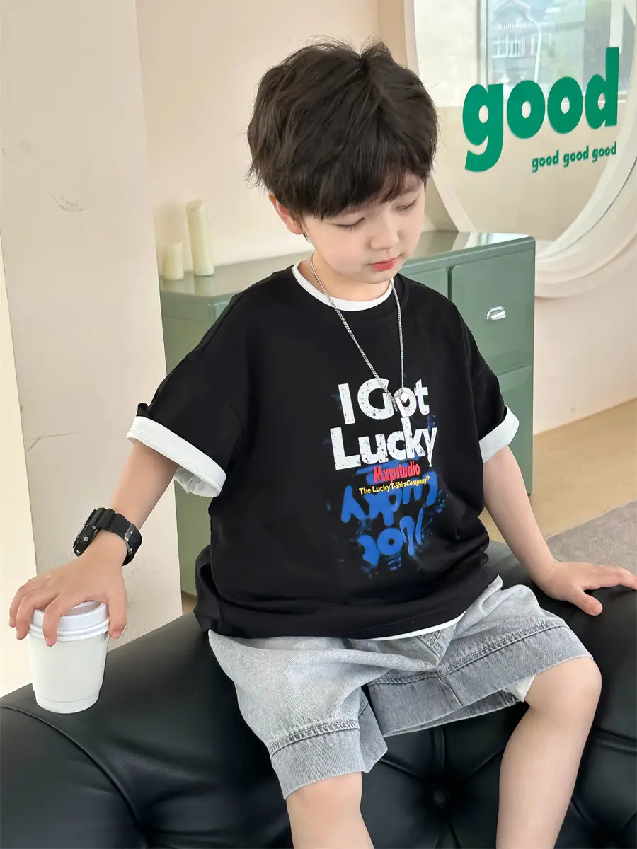 Boys Black Letter T-Shirt Short Sleeve Summer Wear — feature 12