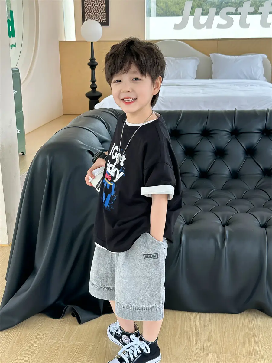 Boys Black Letter T-Shirt Short Sleeve Summer Wear — feature 14