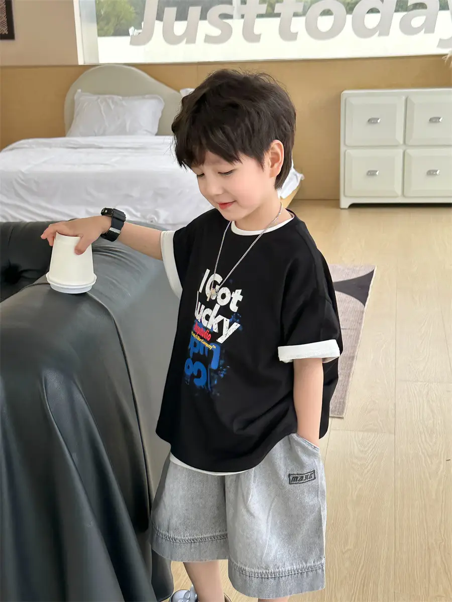 Boys Black Letter T-Shirt Short Sleeve Summer Wear — feature 15