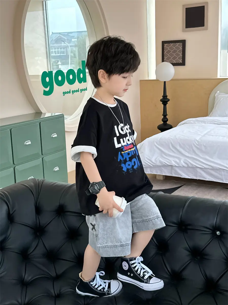 Boys Black Letter T-Shirt Short Sleeve Summer Wear — feature 8
