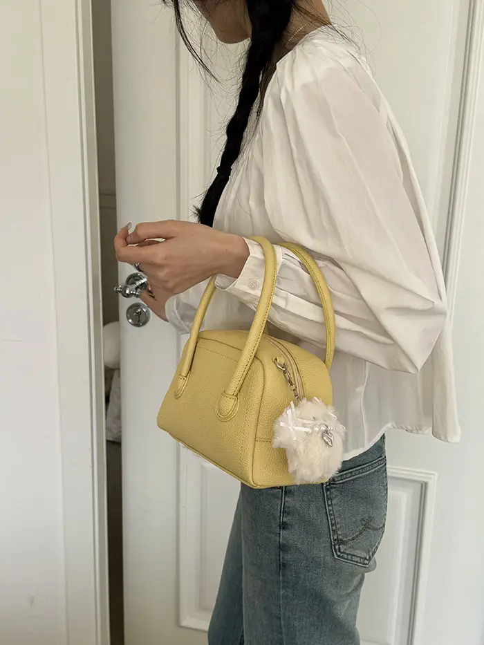 Korean Style Yellow Bowler Bag for Women - Image 4