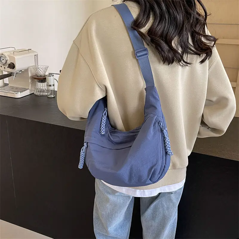 Women's Blue Shoulder Bag with Tassel Accents