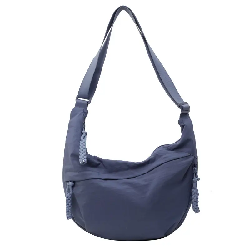 Women's Blue Shoulder Bag with Tassel Accents