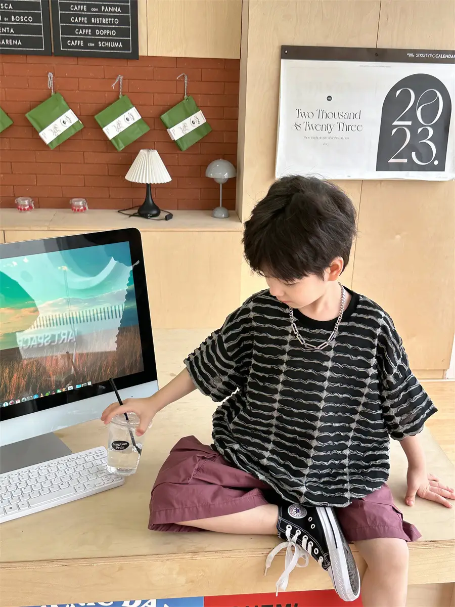Boys Ripped Stripes T-Shirt 2025 Summer — feature 14