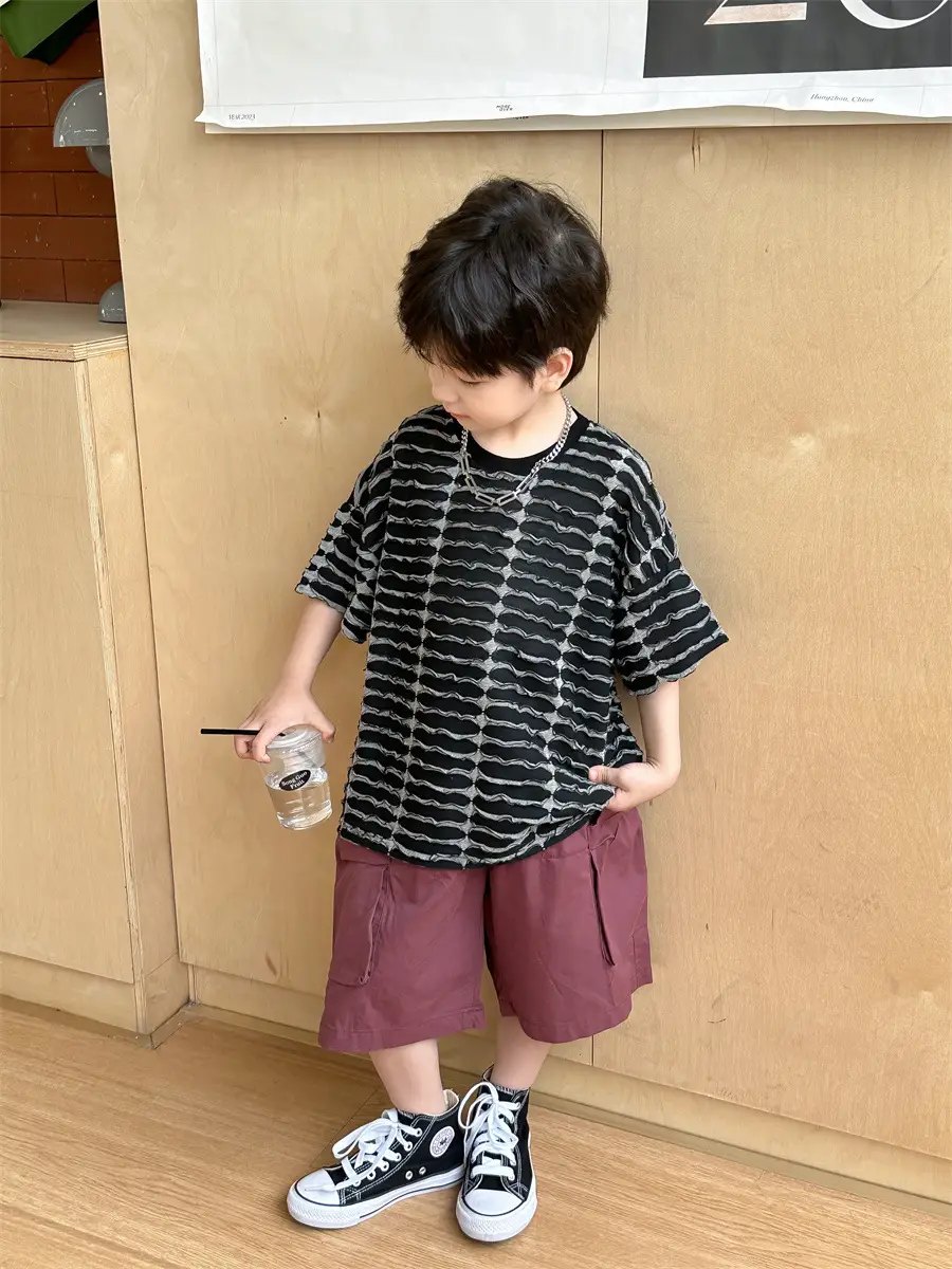 Boys Ripped Stripes T-Shirt 2025 Summer — feature 15
