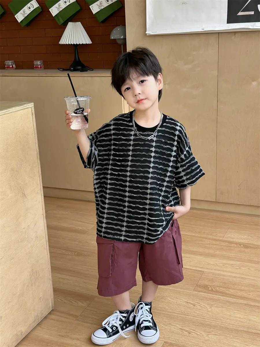 Boys Ripped Stripes T-Shirt 2025 Summer — feature 17