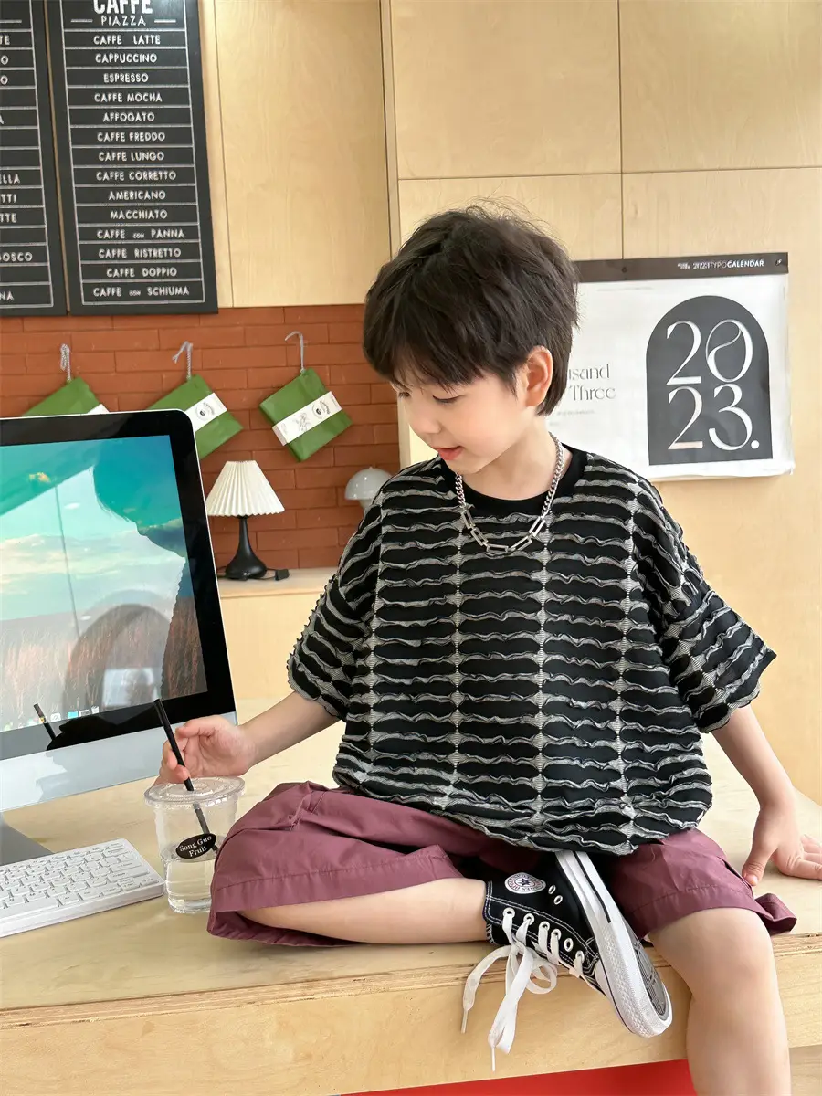 Boys Ripped Stripes T-Shirt 2025 Summer — feature 19