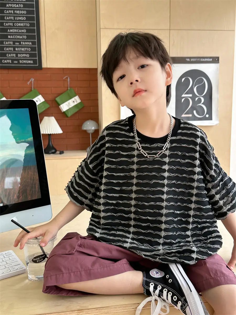 Boys Ripped Stripes T-Shirt 2025 Summer — feature 20