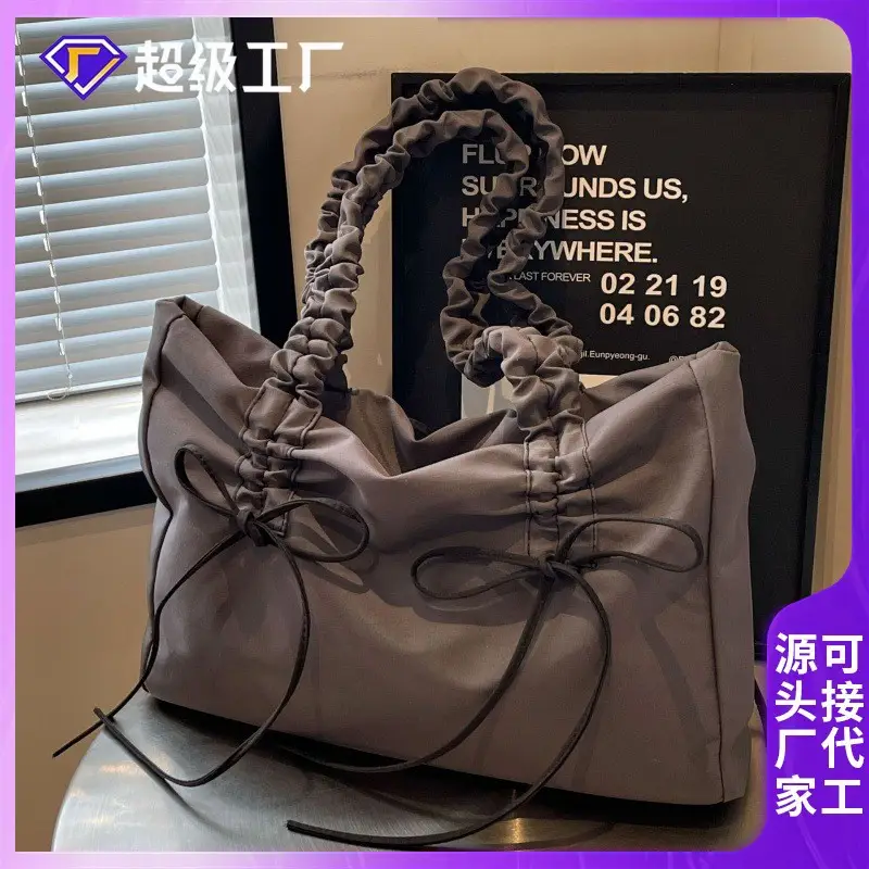 2024 Women's Pleated Shoulder Bag Black Large Capacity - Image 8