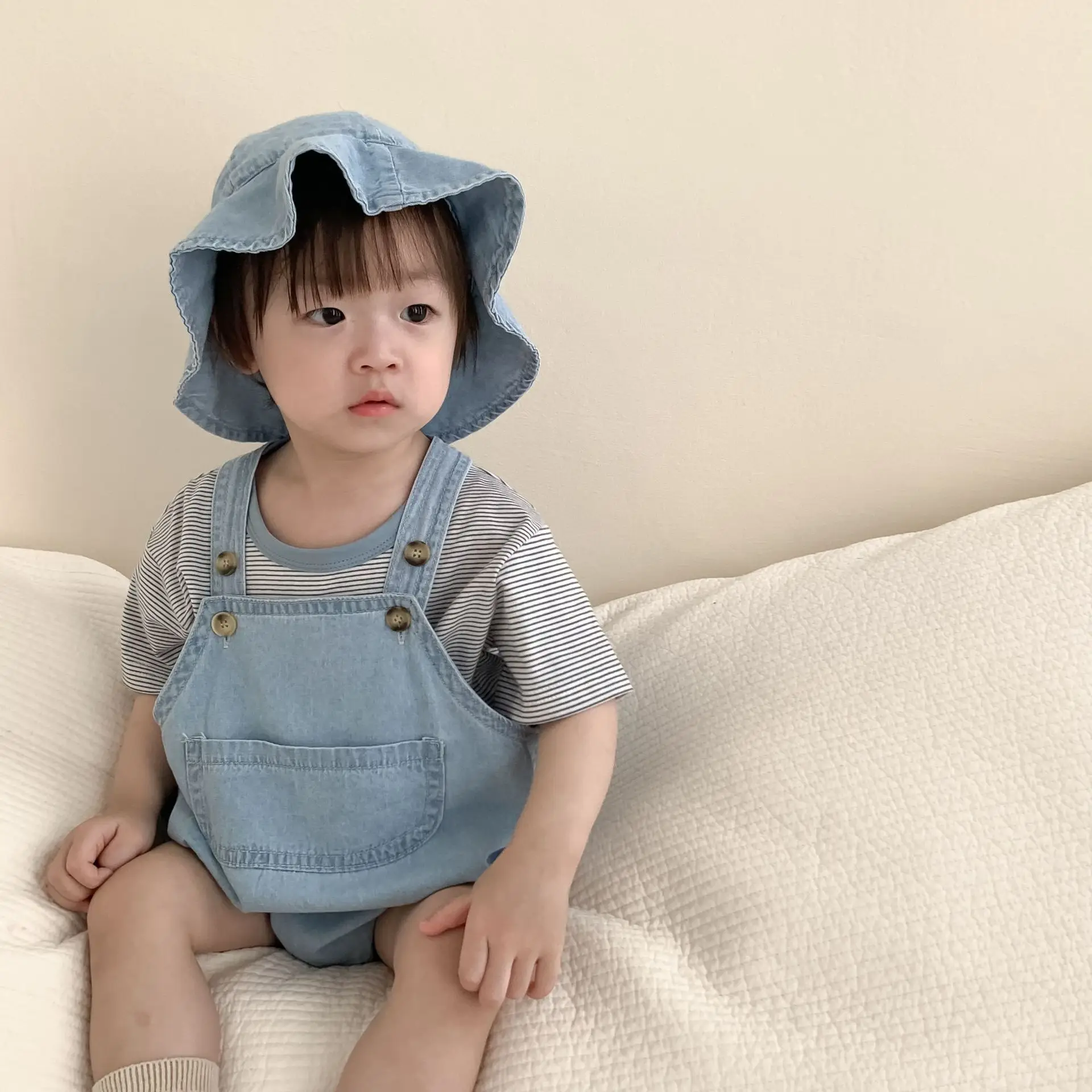 Baby Striped T-Shirt Overalls Korean Style 2026 Summer - Image 2