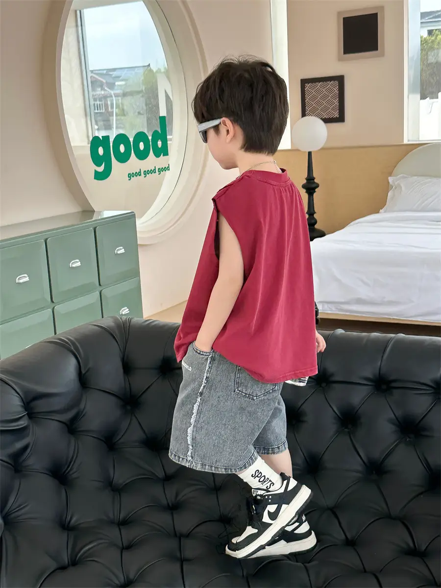 Kids Summer T-Shirt Olive Green Sleeveless 2025 - Image 7