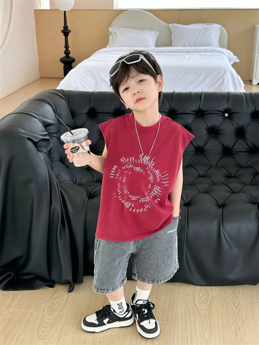 Kids Summer T-Shirt Olive Green Sleeveless 2025 — feature 10