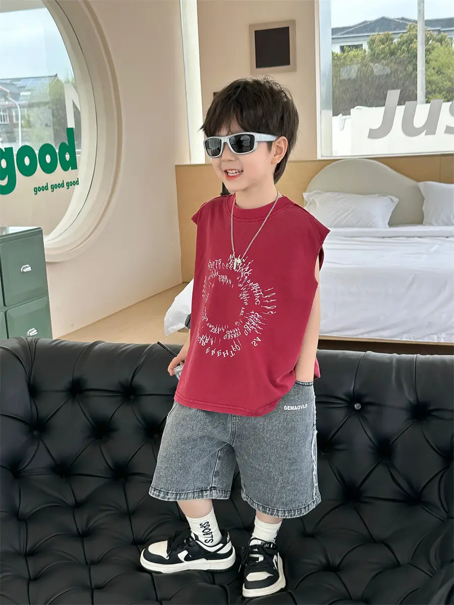 Kids Summer T-Shirt Olive Green Sleeveless 2025 — feature 16