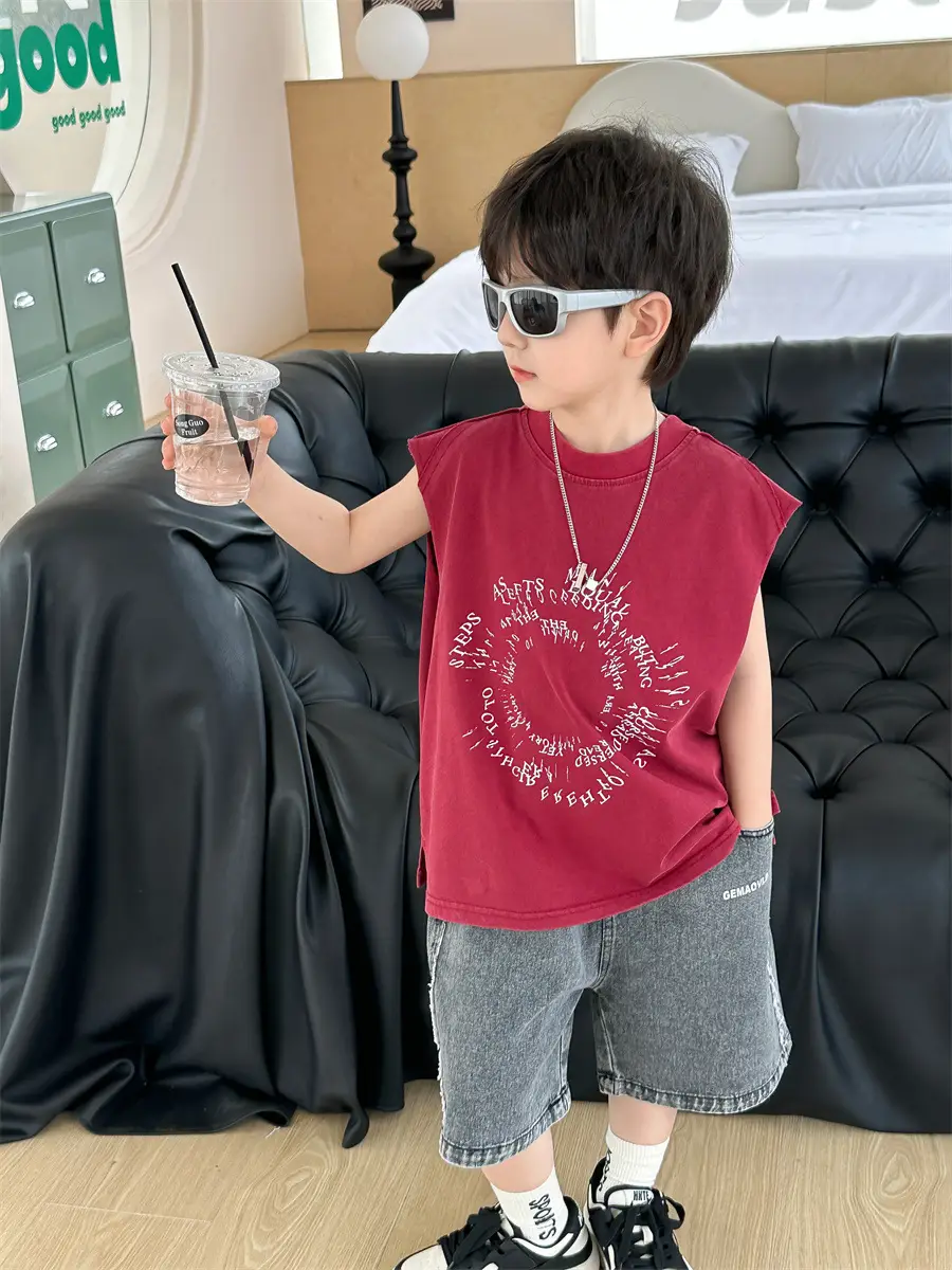 Kids Summer T-Shirt Olive Green Sleeveless 2025 — feature 18