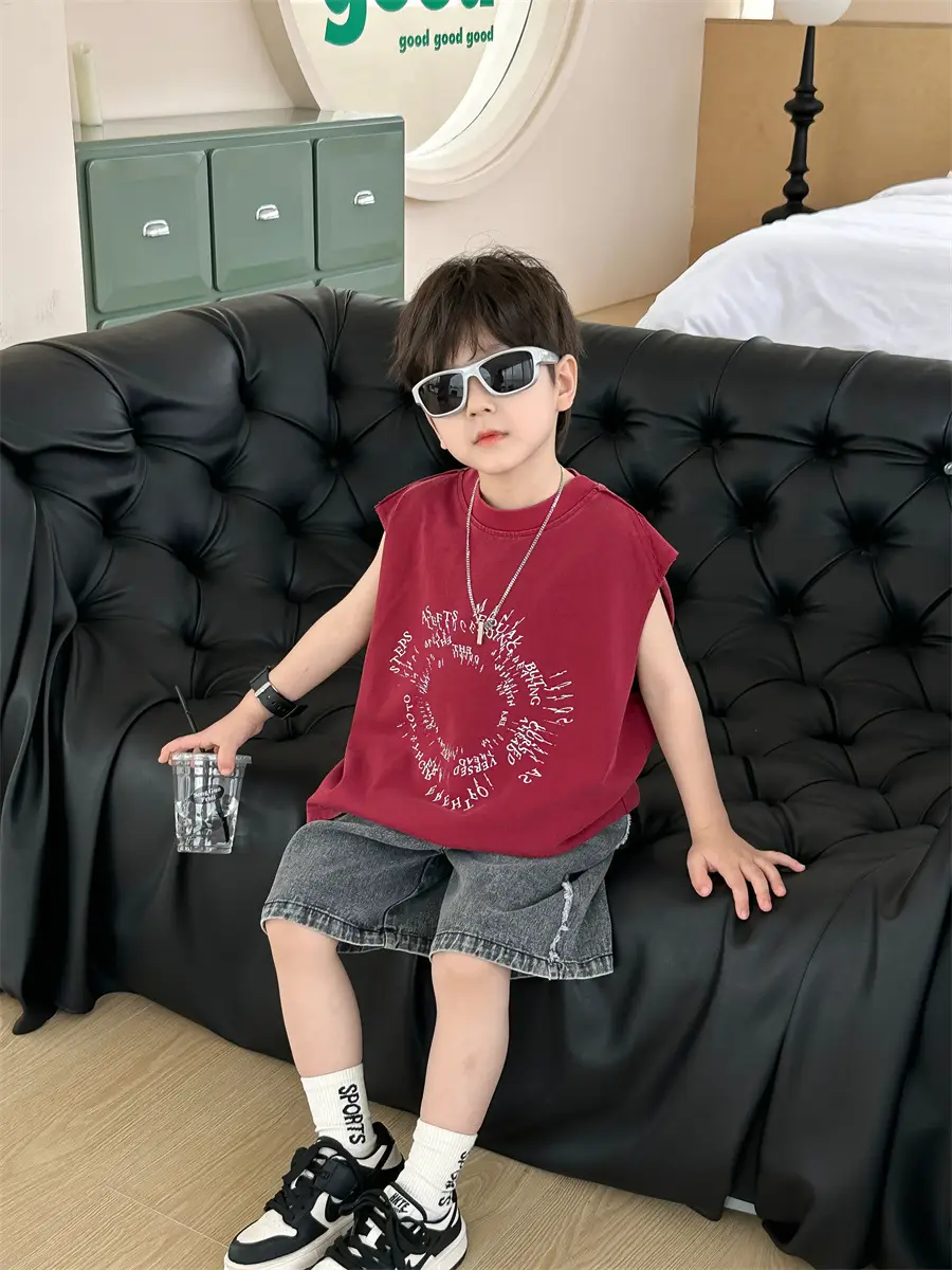 Kids Summer T-Shirt Olive Green Sleeveless 2025 — feature 20