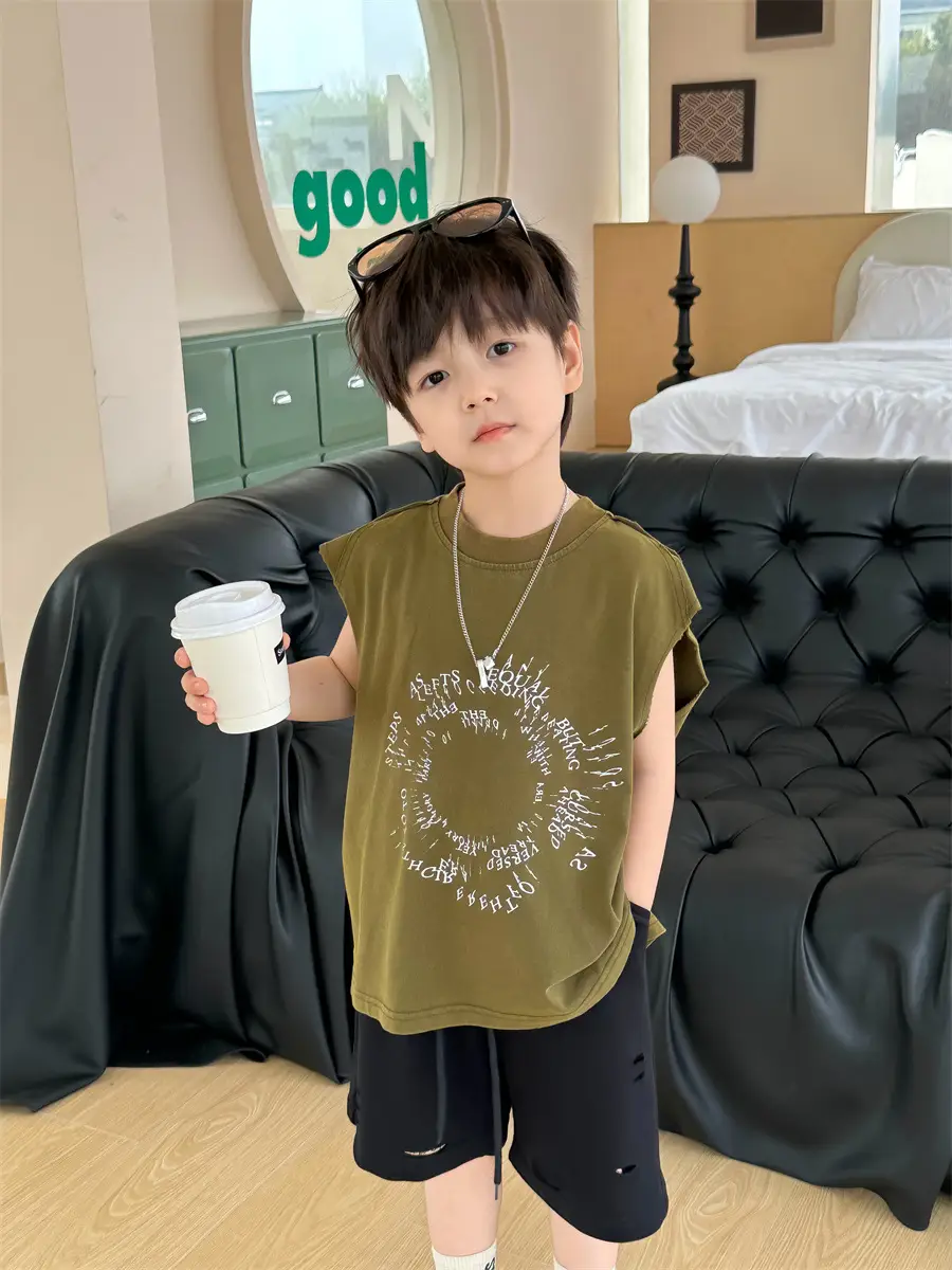 Kids Summer T-Shirt Olive Green Sleeveless 2025 — feature 21