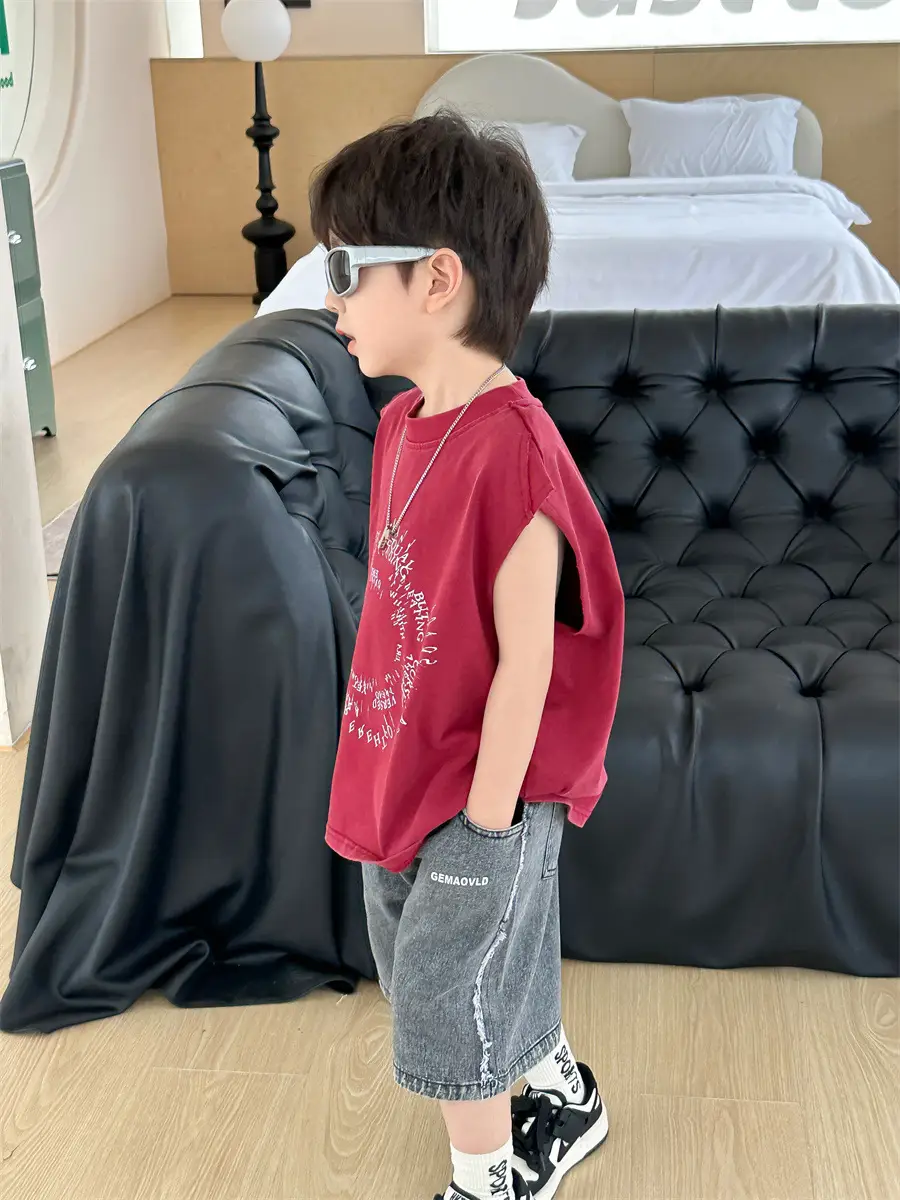 Kids Summer T-Shirt Olive Green Sleeveless 2025 — feature 22