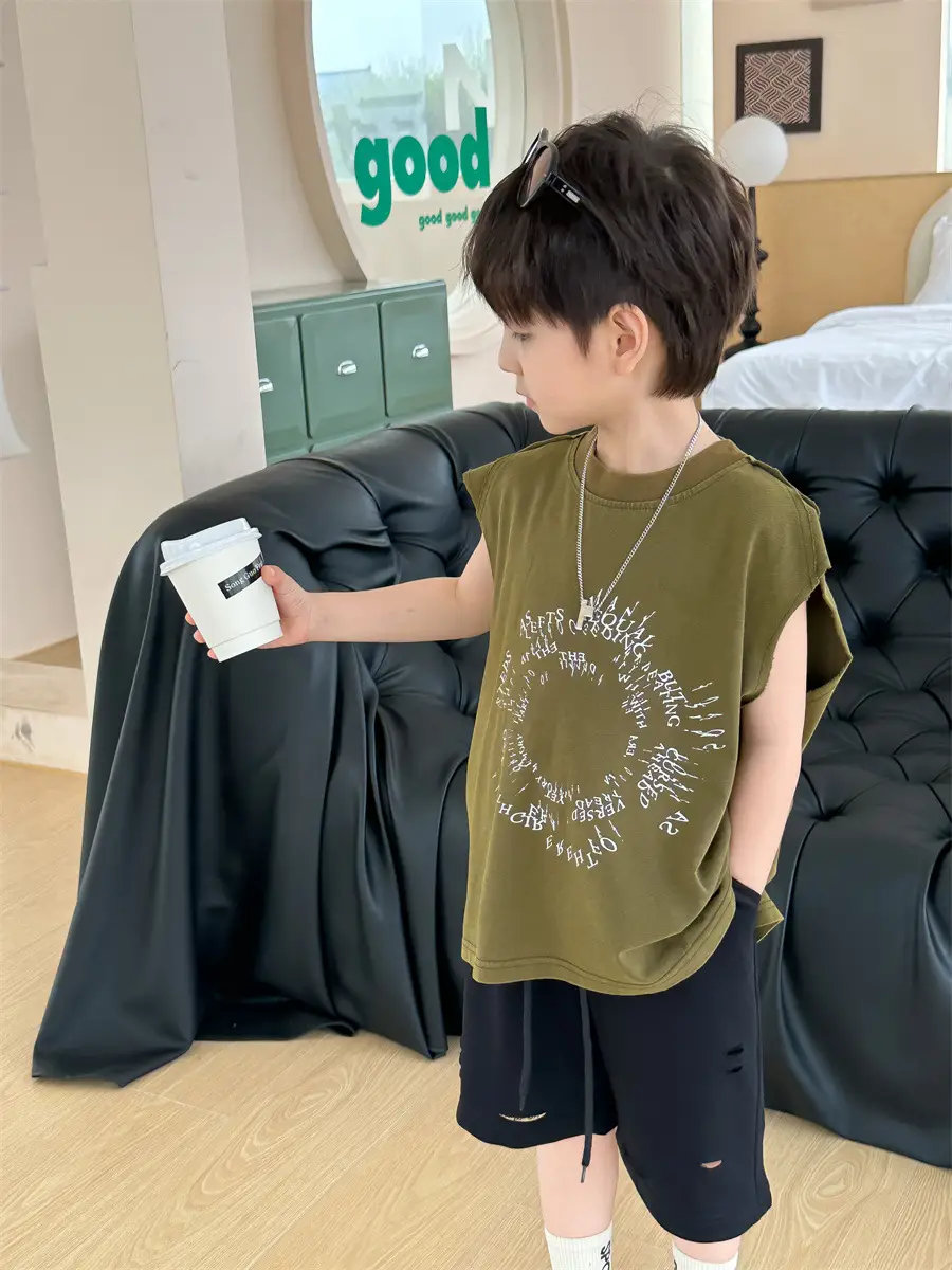 Kids Summer T-Shirt Olive Green Sleeveless 2025 — feature 23