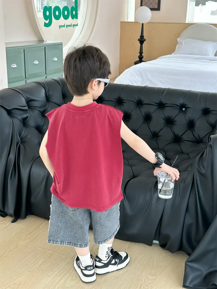 Kids Summer T-Shirt Olive Green Sleeveless 2025 — feature 24