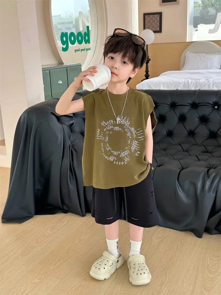 Kids Summer T-Shirt Olive Green Sleeveless 2025 — feature 25