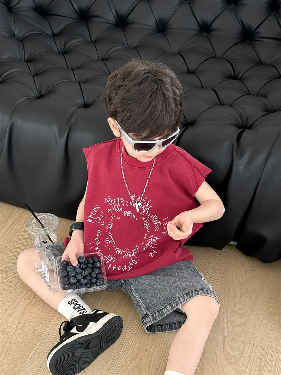 Kids Summer T-Shirt Olive Green Sleeveless 2025 — feature 26
