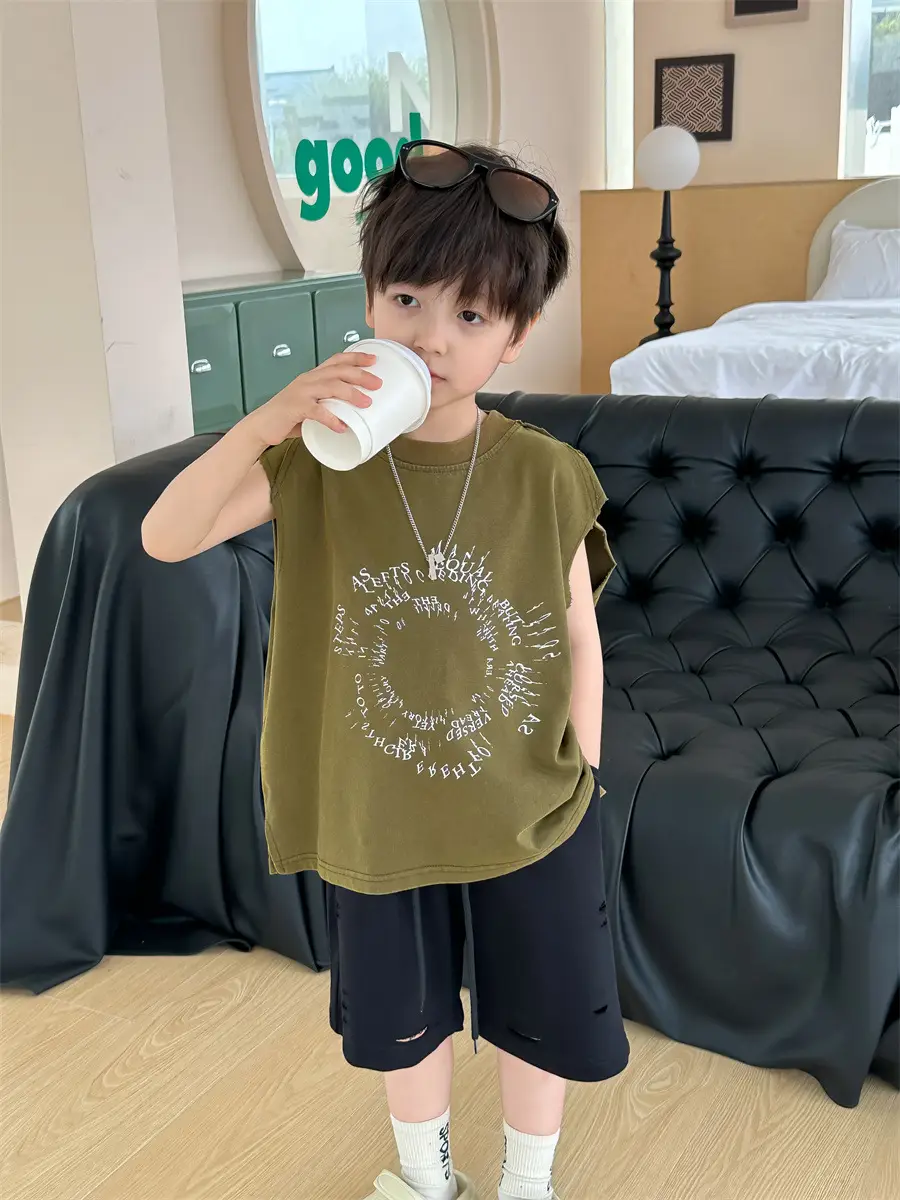 Kids Summer T-Shirt Olive Green Sleeveless 2025 — feature 27