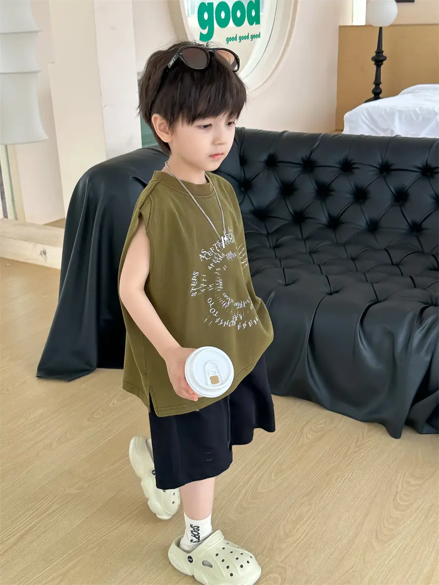 Kids Summer T-Shirt Olive Green Sleeveless 2025 — feature 8