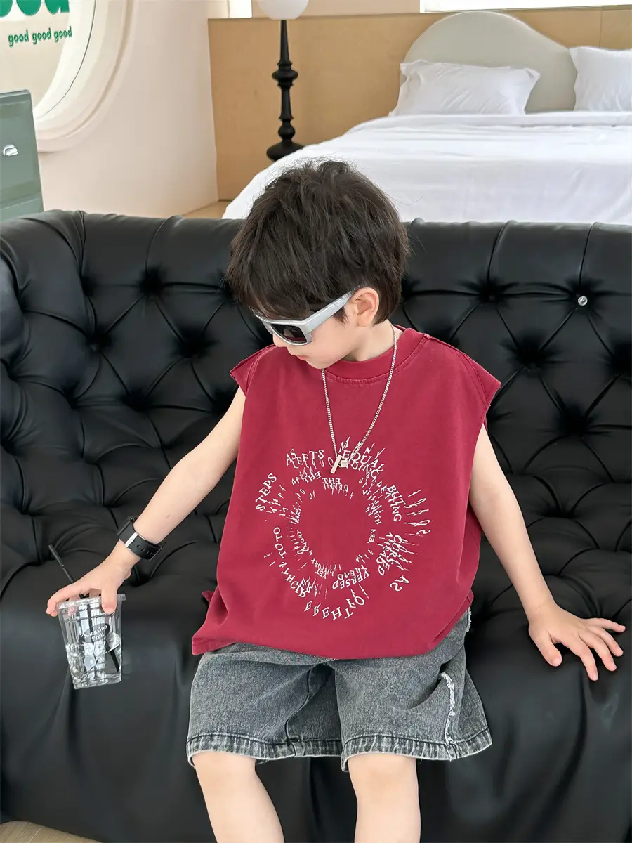 Kids Summer T-Shirt Olive Green Sleeveless 2025 - Image 2