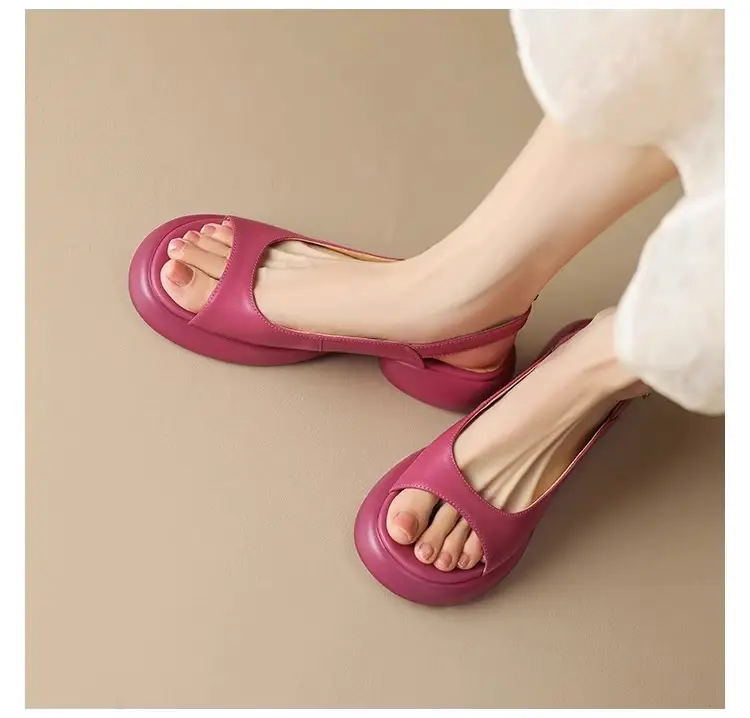 Women's Beige Round Toe Platform Sandals with Thick Heel — feature 2