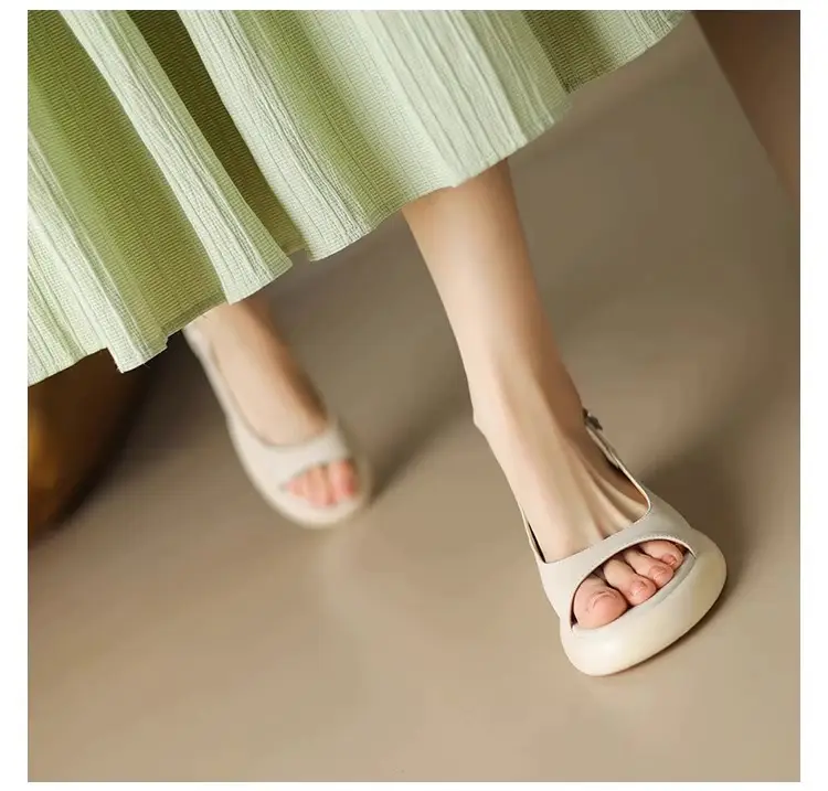 Women's Beige Round Toe Platform Sandals with Thick Heel — feature 4