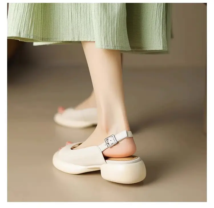 Women's Beige Round Toe Platform Sandals with Thick Heel — feature 5