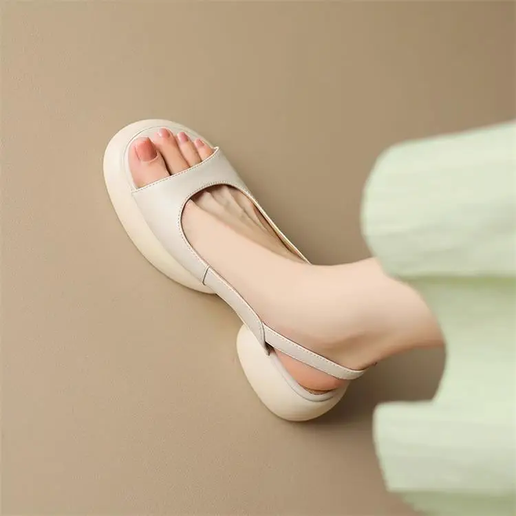 Women's Beige Round Toe Platform Sandals with Thick Heel — feature 7